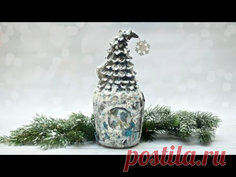 Butelka domek dla ptaków - decoupage mix meida DIY tutorial