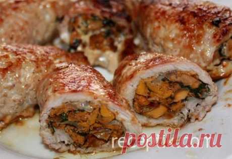 Свиные рулетики с лисичками