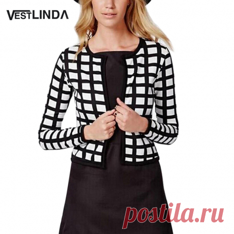 куртка фолд картина - более детальную картину о VESTLINDA Осень мода куртки женщин шикарный круглый воротник с длинным рукавом черный белый плед Короткая куртка открыть стежка тонкий пиджак фото в базовое куртки из VESTLINDA Модный магазин | Aliexpress.com | группы alibaba