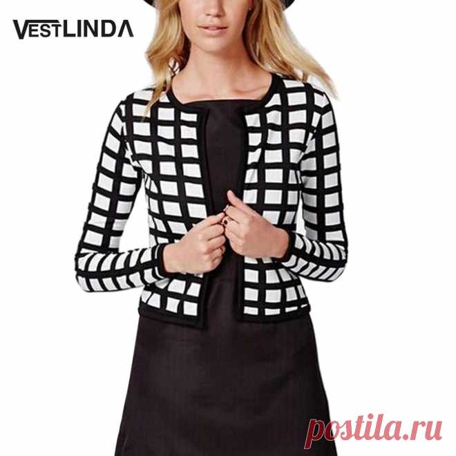 куртка фолд картина - более детальную картину о VESTLINDA Осень мода куртки женщин шикарный круглый воротник с длинным рукавом черный белый плед Короткая куртка открыть стежка тонкий пиджак фото в базовое куртки из VESTLINDA Модный магазин | Aliexpress.com | группы alibaba