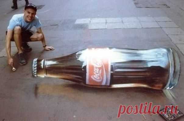 Трёхмерные рисунки на Асфальте. Coca-Cola. / Занимательная реклама