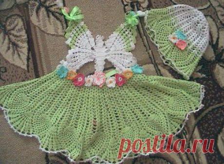 Вязаные крючком наряды для девочек со схемами..