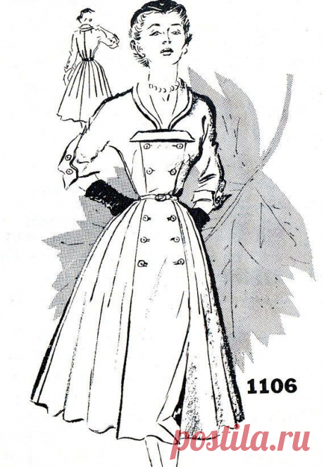 1950s Dress Pattern American Designer 1106 Fira Benenson Double Breasted Full…