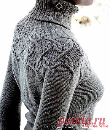 Свитер с круглой узорной кокеткой. Спицы.
