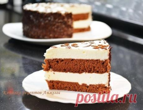 Торт «Птичье молоко» с шифоновым шоколадным бисквитом.