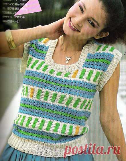 Жаккардовый топ Вязаный крючком жаккардовый топ. Схема-выкройка