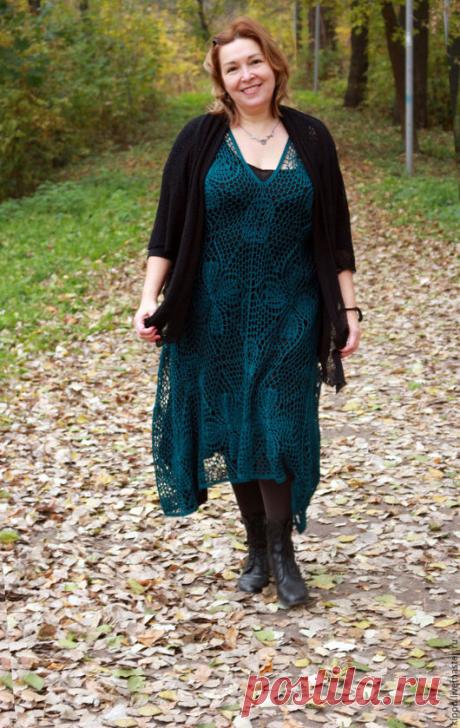 Купить Изумрудная асимметрия - платье, темный изумруд, асимметрия, бохо, бохо асимметрия, большой размер