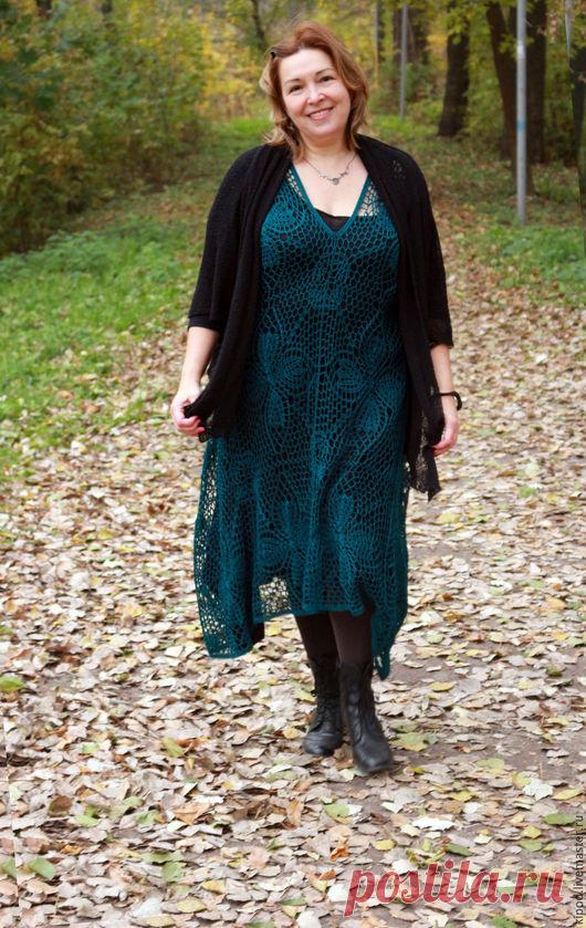 Купить Изумрудная асимметрия - платье, темный изумруд, асимметрия, бохо, бохо асимметрия, большой размер