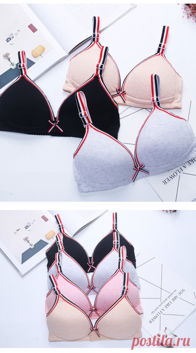 Натуральный подростковый бюстгальтер треугольной формы с полосатыми бретельками - Белье для детей и подростков / СЮРПРАЙЗ