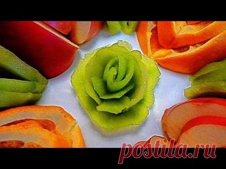 Роза из киви! Украшения из фруктов! Rose of kiwi! - YouTube