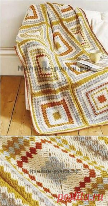 Вязаный крючком лоскутный плед Block Party (crochet patchwork blanket block party) | Мамины-ручки.рф