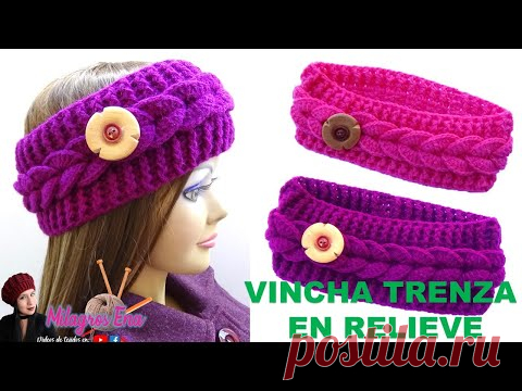 Vincha o diadema Trenza en Relieve con boton tejido a crochet paso a paso