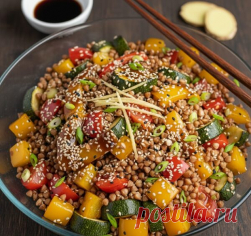 Салат с гречкой и запеченными овощами