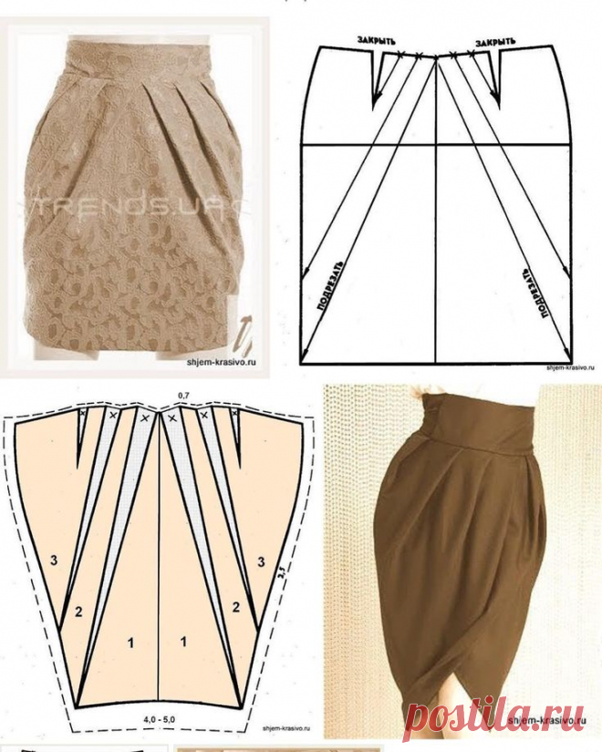 Моделирование юбки со складками и фигурным поясом — DIYIdeas