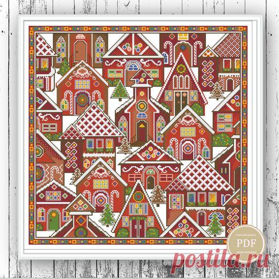 Cross Stitch Pattern Patchwork Christmas Town Simple Embroidery Modern Design Pillow Stitch PDF Instant Download 127