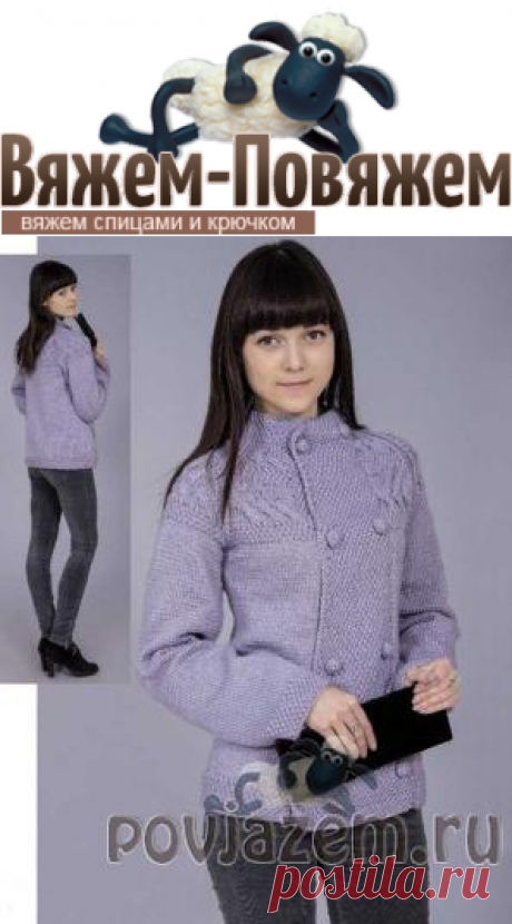 Двубортный жакет спицами