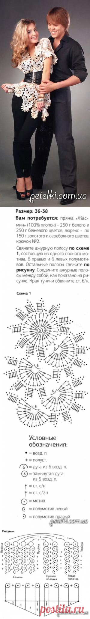 Красивая туника из ленточного кружева. Описание, схема