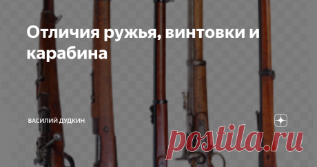 Отличия ружья, винтовки и карабина 
В названиях охотничьего оружия очень часто встречаются термины ружье, карабин, реже винтовка. Под названием ружье, в охотничьей среде, подразумевается гладкоствольное оружие. Винтовка и карабин, как я всегда считал, это нарезное оружие, предназначенное для стрельбы пулей.
Хотя в последнее время определение карабин появилось и у некоторых видов гладкоствольного оружия. Например «Сайга-12».