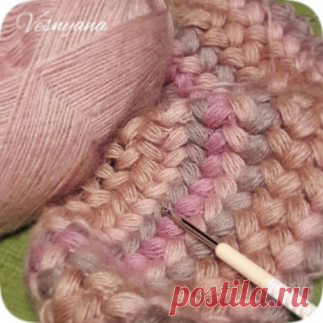 Шапка крючком узором колоски пышными столбиками - Crochet - Modnoe Vyazanie