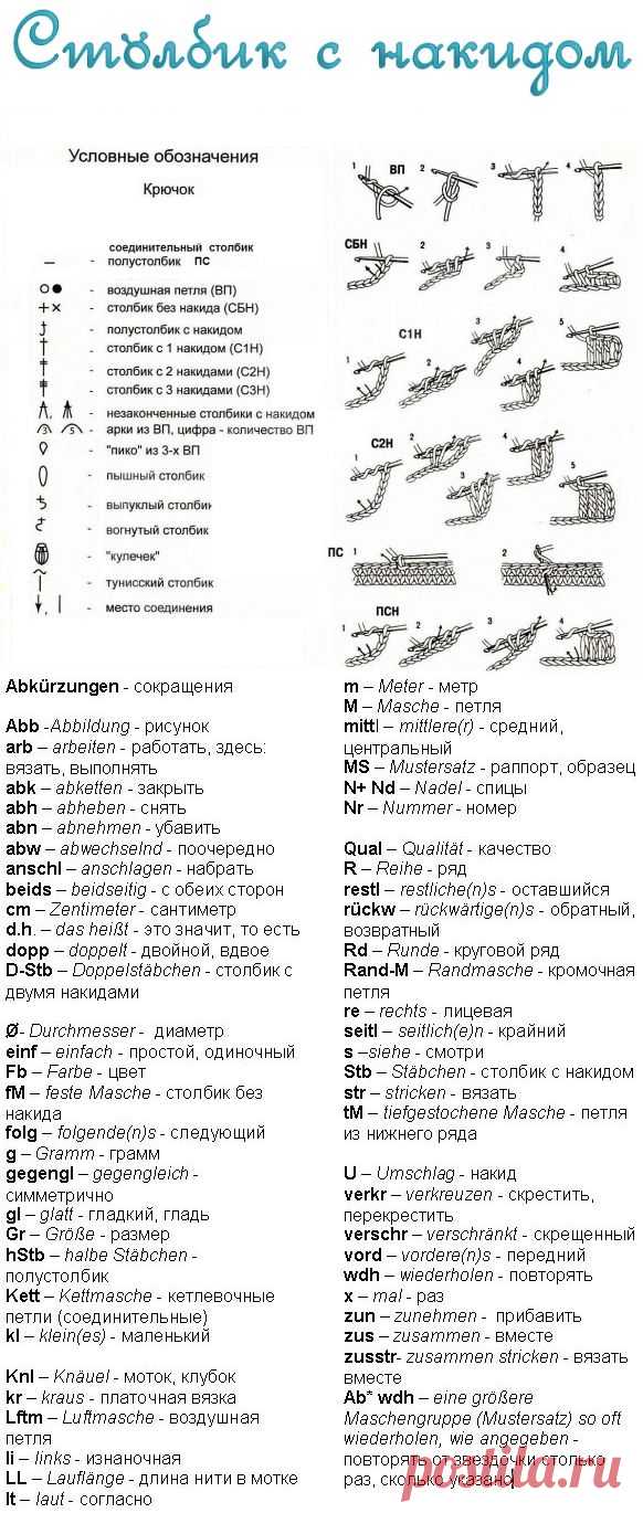 Перевод/расшифровка терминов вязания | Столбик с накидом