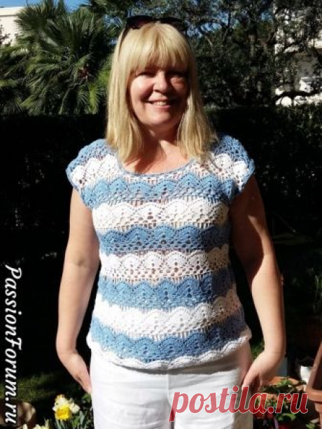 Бело-голубая, ну просто кружевная;-) СХЕМА! - запись пользователя Мадам Лаваль (Марина) в сообществе Вязание крючком в категории Женская одежда крючком. Схемы и описание