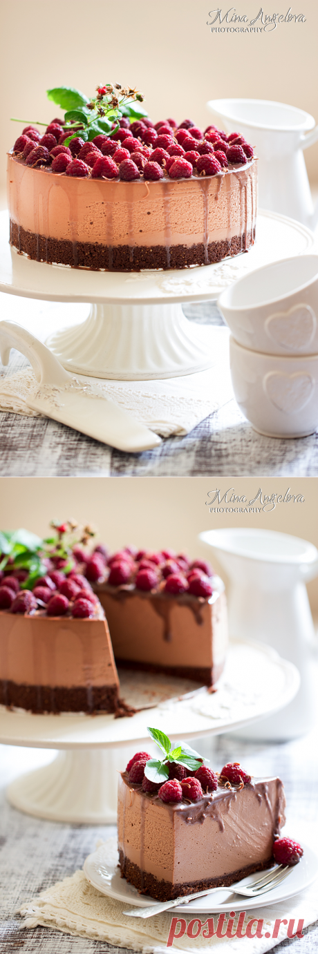 Шоколадов чийзкейк с малини, без печене ;) / No Bake Raspberry Chocolate Cheesecake