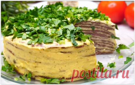 Печеночный торт по вкуснейшему рецепту - лучшая закуска к праздничному столу