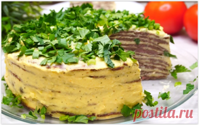 Печеночный торт по вкуснейшему рецепту - лучшая закуска к праздничному столу