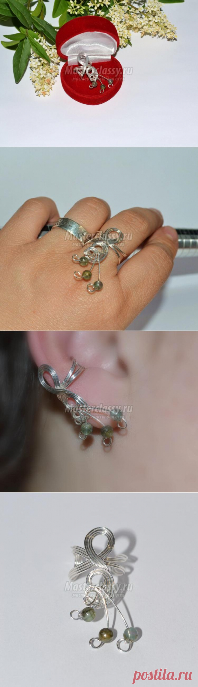 Wire Wrap. Кафф-кольцо из посеребренной проволоки с флюоритом в пирите. Мастер-класс с пошаговыми фото