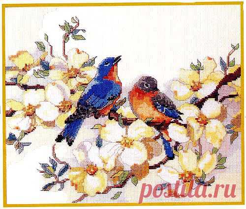 Пташки на цветущей ветке.Bucilla .