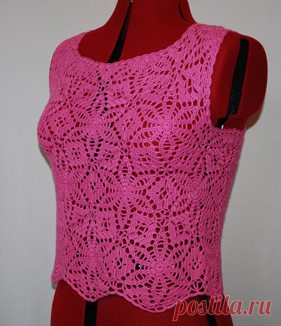 Summer pink crochet blouse, Pink top, Lace blouse, Soft top, Womens clothing, Crochet blouse, Gift for her, Handmade, Crocheted clothing Pink crocheted blouse for hot summer. Beautiful, soft and in general very interesting top that is suitable to wear with the pants or skirts. It will look perfect in the office or at a party. Crochet from 100% natural fiber - bamboo yarn, so its so soft and have some shine. Size L-XL
