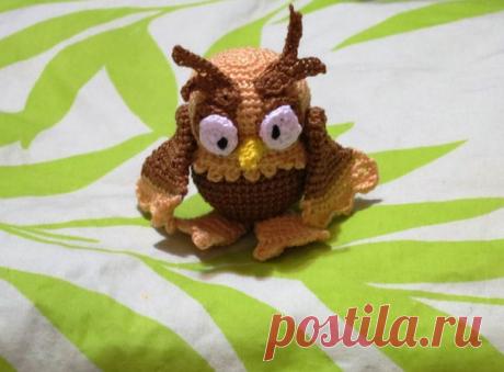 Вяжем совенка

Голова:
8 в кольцо
8 прибавок=16
(1, прибавка)*8=24
(2, прибавка)*8=32
(3, прибавка)*8=40
40
(4, прибавка)*8=48
48
48
48
48
48
48
48
48
(4, убавка)*8=40
(2, пико)*13+1 ст

Тело:
7 в кольцо
7 прибавок=14
(1, прибавка)*7=21
(2, прибавка)*7=28
(3, прибавка)*7=35
(4, прибавка)*7=42
42
42
42
42
42
42
42
42
(4, убавка)*7=35
(3, убавка)*7=28

Лапки-ножки (желтым) (2 шт.):
Левая:
6 в кольцо
6 прибавок=12
12
12
Прибавка, 11=13
Прибавка, 12=14
Прибавка, 13=15
Прибавка...