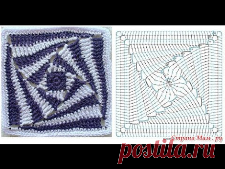 Спиральный квадрат крючком.Вязание с LusiTen