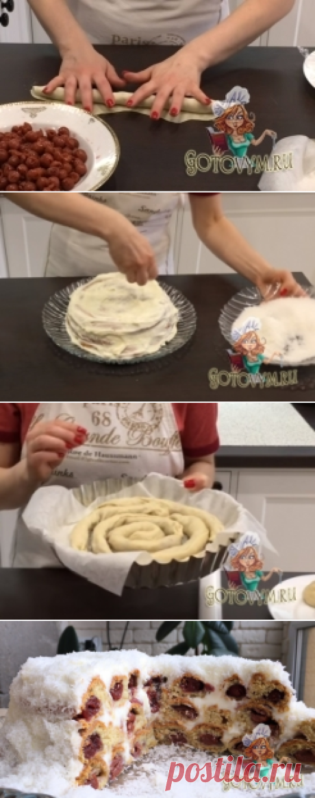 Торт с вишнями пошаговый рецепт "Вишня в снегу"