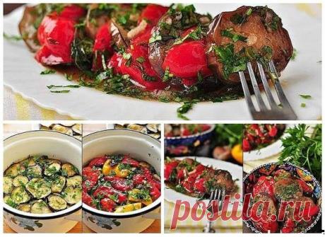 Вкусная еда - кулинарные рецепты на каждый день!: Закуска из маринованных баклажанов и перцев-гриль.