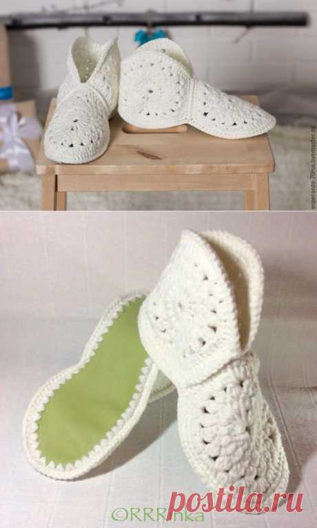 Милые домашние тапочки крючком - Ярмарка Мастеров - ручная работа, handmade