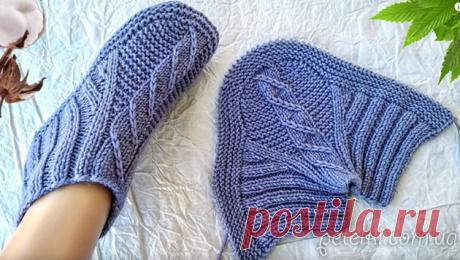 Тапочки следки на двух спицах. Видеоурок