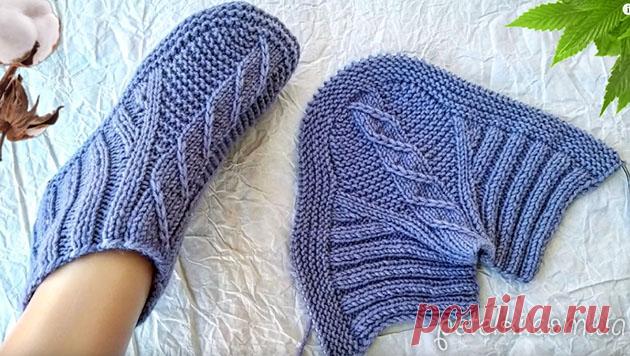 Тапочки следки на двух спицах. Видеоурок