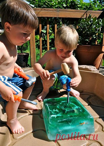 (349) frozen block of ice with buried animals, dinos, or whatever in it so the kids can excavate it. | KIDS PLAY and KIDS TOYS
