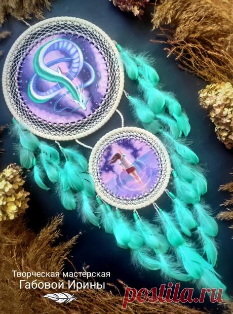 Ловец снов с драконом &quot;Хаку&quot;, авторская роспись по ткани. Сказочный амулет по мотивам мультфильма Хаяо Миядзаки &quot;Унесенные призраками&quot;