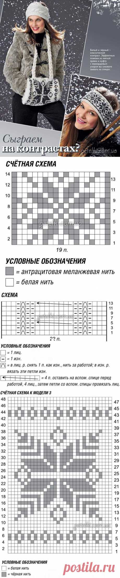 Повязки на голову и муфта. Описание вязания, схемы