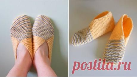 Простые тапочки следки на двух спицах. Для начинающих