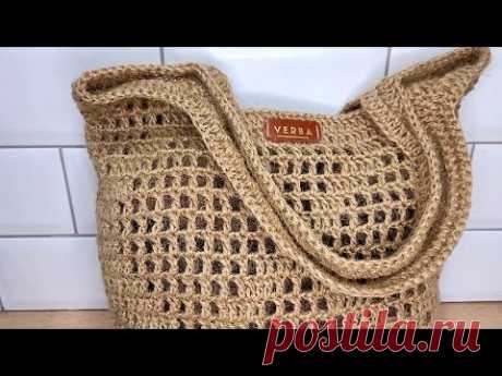 МК Сумка шоппер крючком из джута. Часть 2