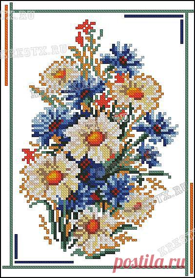 Скриншот схемы вышивки крестом 'Ромашки' на Крест X.ru