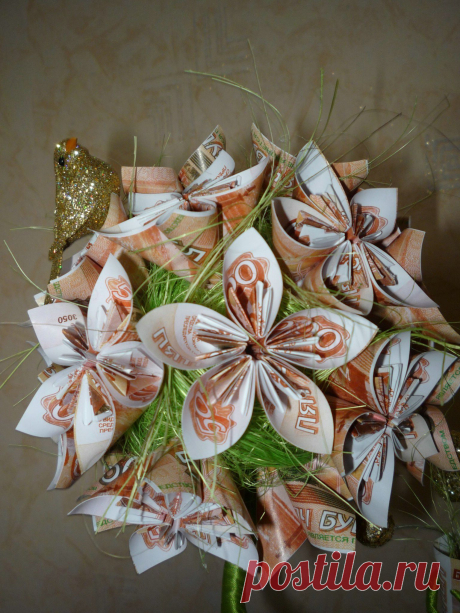 Топиарий из сизаля и купюр «цветы-кусудама» | Сама Я mk.ru