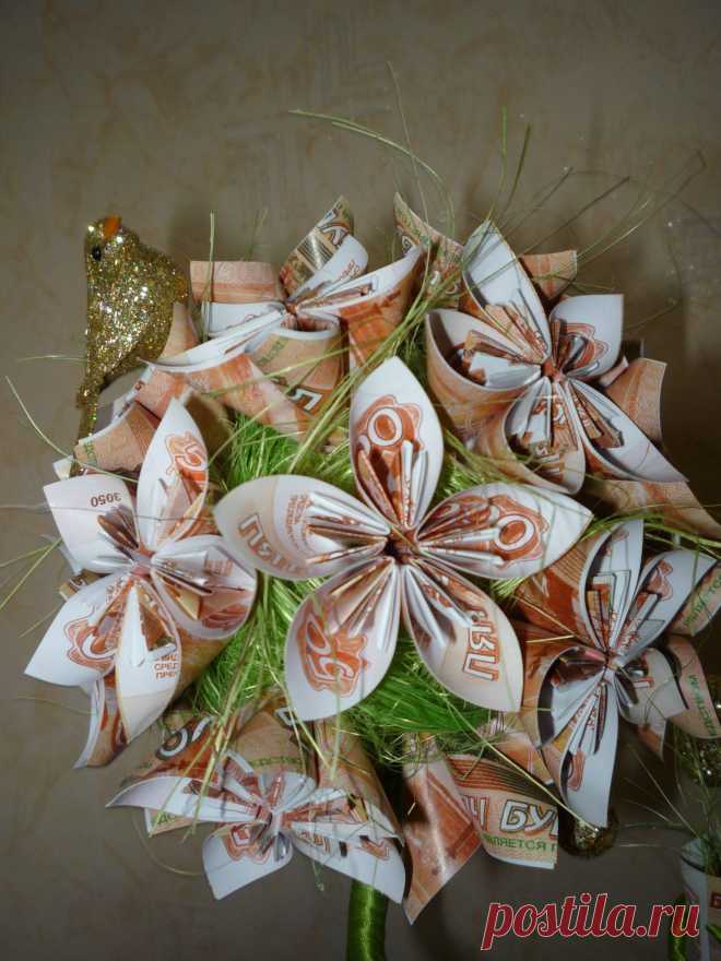 Топиарий из сизаля и купюр «цветы-кусудама» | Сама Я mk.ru