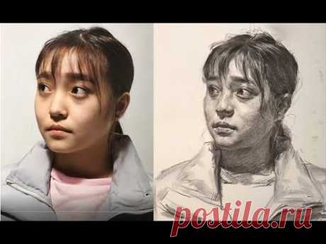 Girl portrait drawing in pencil