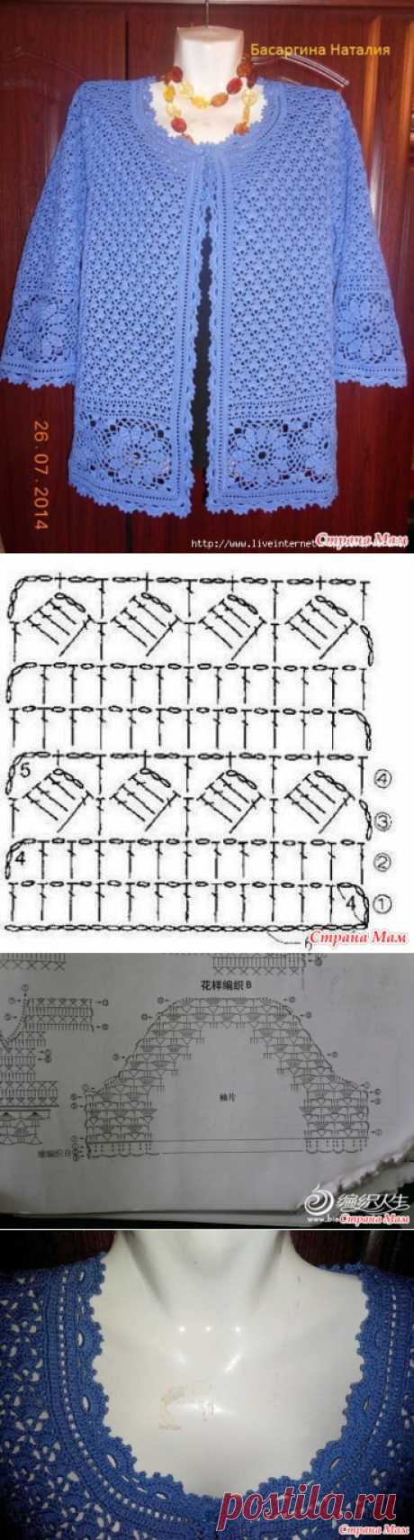 Классический ажурный жакет крючком