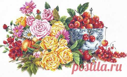 Вышивка "Perfumed Flower and Fruits" | Скачать схему бесплатно на сайте Stitchart.net