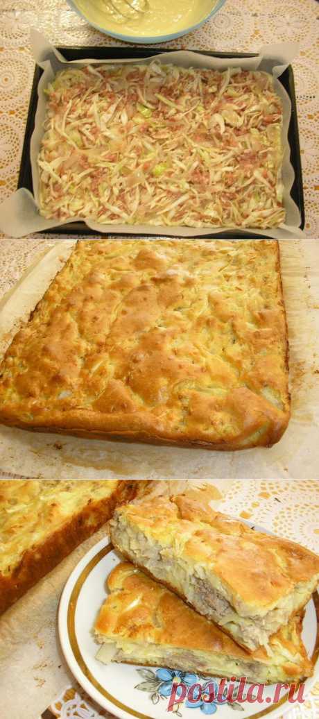 ЗАЛИВНОЙ ПИРОГ С КАПУСТОЙ И ФАРШЕМ.